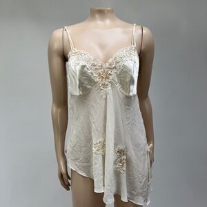 Y2K Frederick’s of Hollywood Ivory Satin Lace Camisole Slip Top